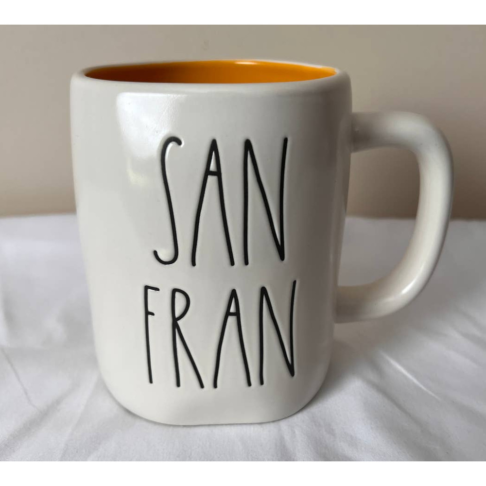 Rae Dunn San Fran Mug the Bridge on the Back Yellow Inside 5" Tall x 3 1/2" Wide